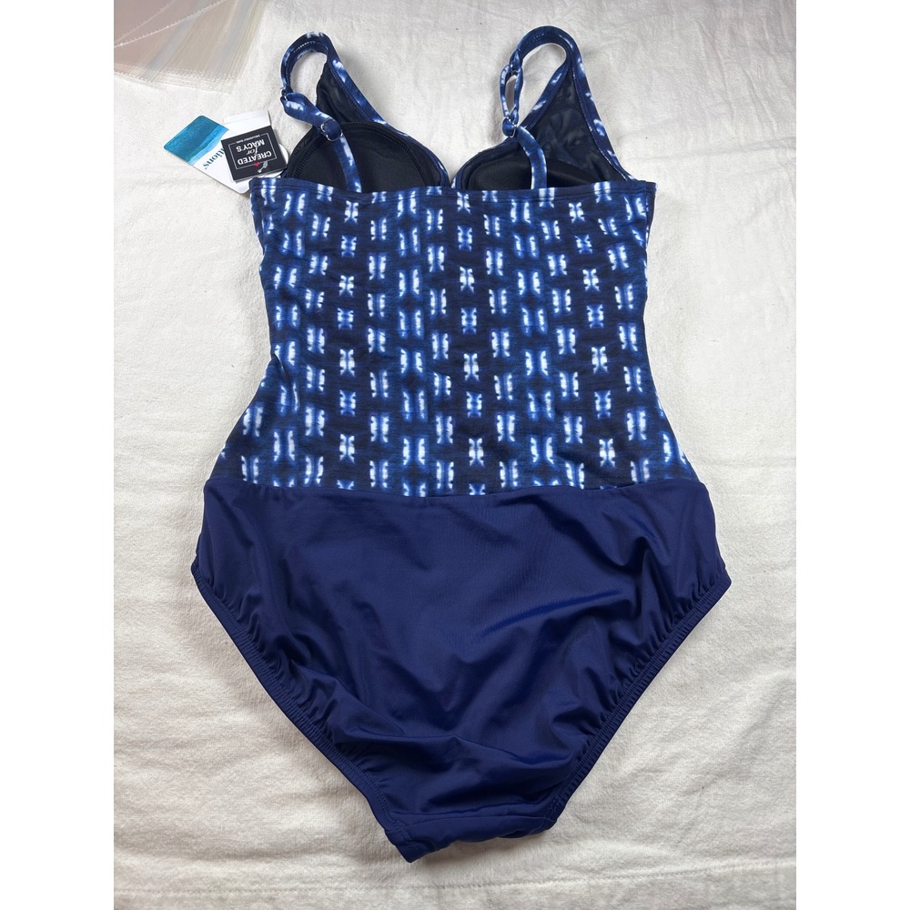 Swim Solutions Womens Navy Blue Shibori V Neck Side Shirred One Piece Swimsuit 8 - Picture 5 of 8